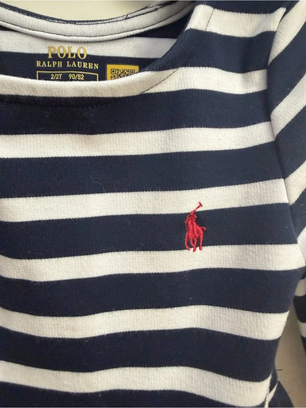 Ralph Lauren Navy & White Striped Knit Dress with Red Polo Logo